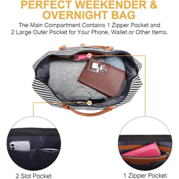 Weekender Bags for Women Canvas Travel Duffel Bags with Shoe Compartment - Picture 5 of 6